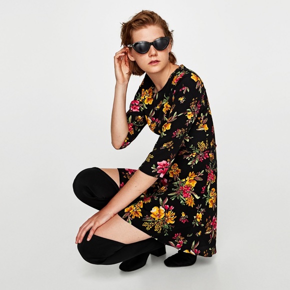 💃Zara Black floral Mini dress size M - Picture 3 of 6